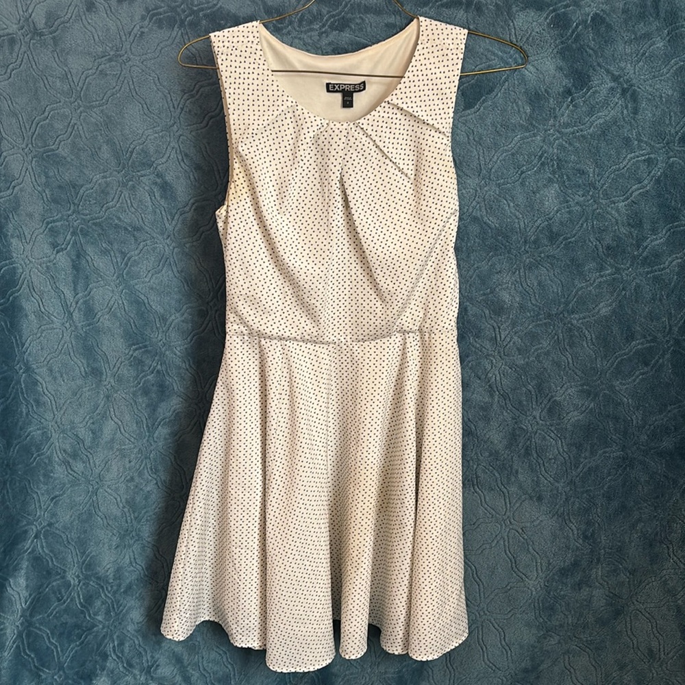 Women’s Express lined white polka dot dresss